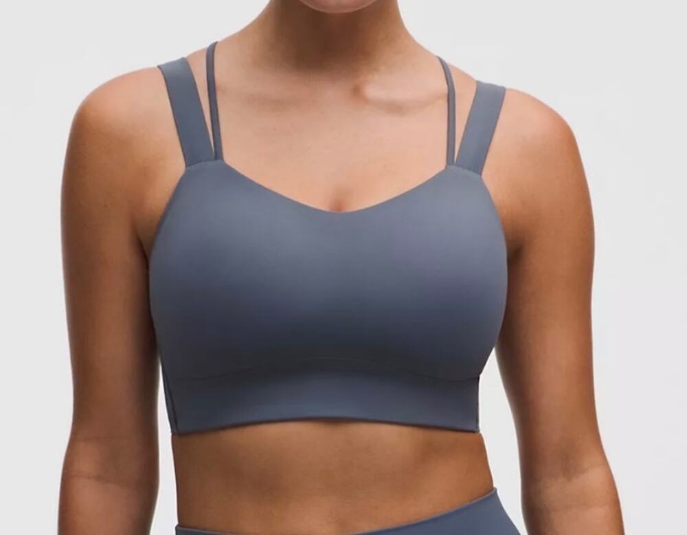 longline sports bra with molded cups and double spaghetti straps.
